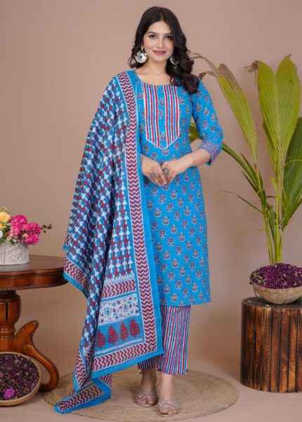Women Exclusive Bagru Cotton Suit with Hand Block Print Regular Fit 3 Piece Ethnic Dress